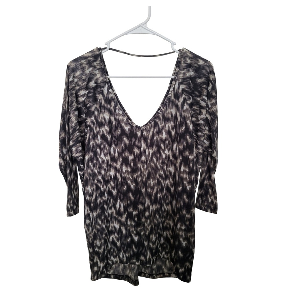 Express Dolman Top Womens Medium Grey Abstract Ikat Print Open Back 3/4 Sleeve